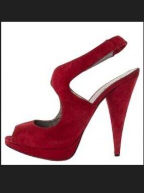 Miu Miu Red Suede Platform Heels 38.5 | Peep Toe Slingback Cone Heel
